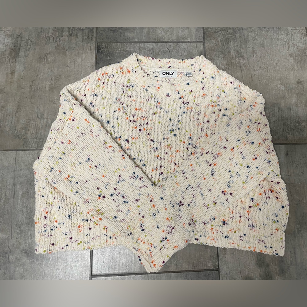 ONLY Cream Speckled Cropped Knit Sweater